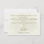 Elfenbeinweiße Blume Grüne Hochzeit Dankeskarte (Rückseite)