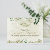Elfenbeinweiße Blume Grüne Hochzeit Dankeskarte (Stehend Vorderseite)