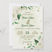 Elfenbeinweiße Blume Grüne Hochzeit Einladung (Vorderseite)
