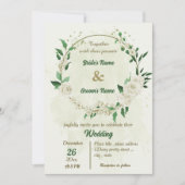Elfenbeinweiße Blume Grüne Hochzeit Einladung (Vorderseite)