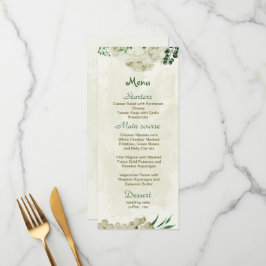Elfenbeinweiße Blume Grüne Hochzeit Menükarte