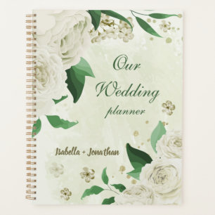 Elfenbeinweiße Blume Grüne Hochzeit Planer