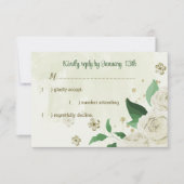 Elfenbeinweiße Blume Grüne Hochzeit RSVP Karte (Vorderseite)