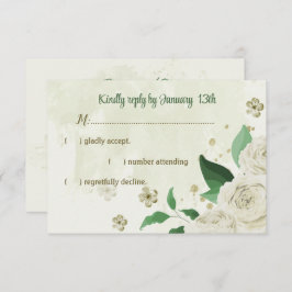 Elfenbeinweiße Blume Grüne Hochzeit RSVP Karte