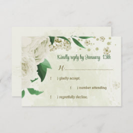 Elfenbeinweiße Blume Grüne Hochzeit RSVP Karte