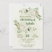 Elfenbeinweiße Blume Grünpflanzen Geburtstag Einladung (Vorderseite)