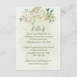 Elfenbeinweiße Blume Grünpflanzen Hochzeitsdetails Begleitkarte