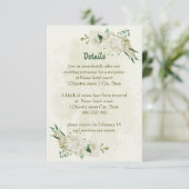 Elfenbeinweiße Blume Grünpflanzen Hochzeitsdetails Begleitkarte (Stehend Vorderseite)