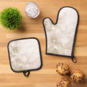 Elfenbeinweiße Blumen Ofenhandschuh & Topflappen-Set (Oben Unten)