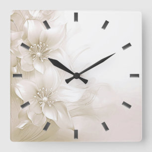 Elfenbeinweiße Blumen Wanduhr