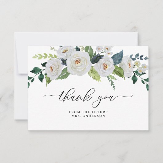 Elfenbeinweiße Blumengrün Elegantes Brautparty Dankeskarte (Vorderseite)