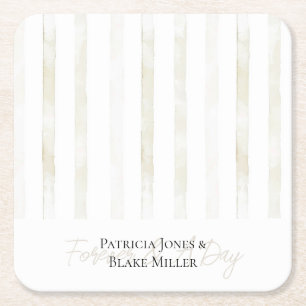 Elfenbeinweiße Creme Streifen Hochzeit Rechteckiger Pappuntersetzer