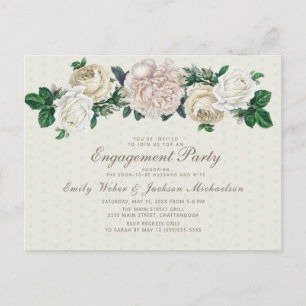 Elfenbeinweiße Creme Vintage Blumen Hochzeitsfeier Postkarte