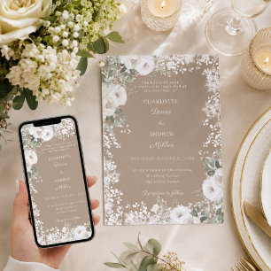 Elfenbeinweiße Rosen Taupe Schnee Winterhochzeit Einladung
