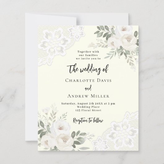 Elfenbeinweiße Spitzen Einladung zur Hochzeit (Vorderseite)