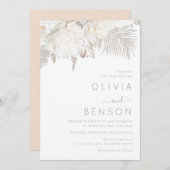 Elfenbeinweiße und Bohemische Blume Moderne Hochze Einladung (Vorne/Hinten)