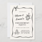 Elfenbeinweiße und schwarz Hand Gezeichnet Engagem Einladung (Vorderseite)