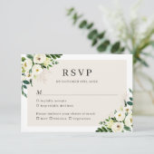 Elfenbeinweiße Vegetation Floral Elegante Hochzeit RSVP Karte (Stehend Vorderseite)