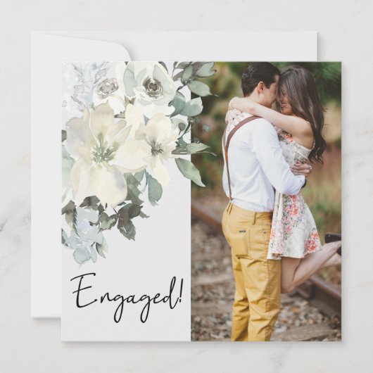 Elfenbeinweiße Wasserfarben Blüte Fotos Verlobung  (Vorderseite)