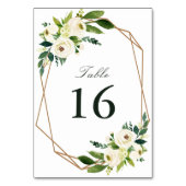 Elfenbeinweiße Wasserfarben geometrische Hochzeit Tischnummer (Vorderseite)