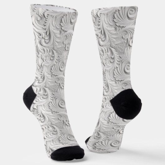 Elfenbeinweißes 3D-Blumenmuster Socken (Gewinkelt)