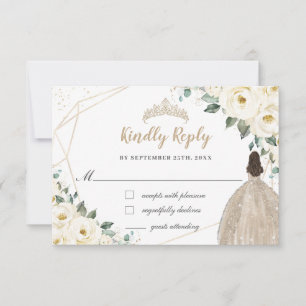 Elfenbeinweißes Blumen-Quinceañera-Champagner-Klei RSVP Karte