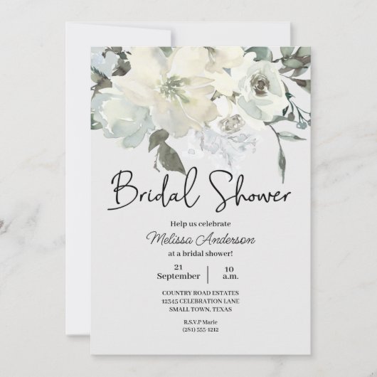 Elfenbeinweißes Brautparty Einladung (Vorderseite)