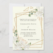 Elfenbeinweißflorale geometrische Hochzeit Einladung (Vorderseite)