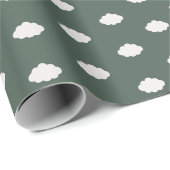 Elfenbeinwolken auf Dunkelgrün Geschenkpapier (Rolleneckpunkt)