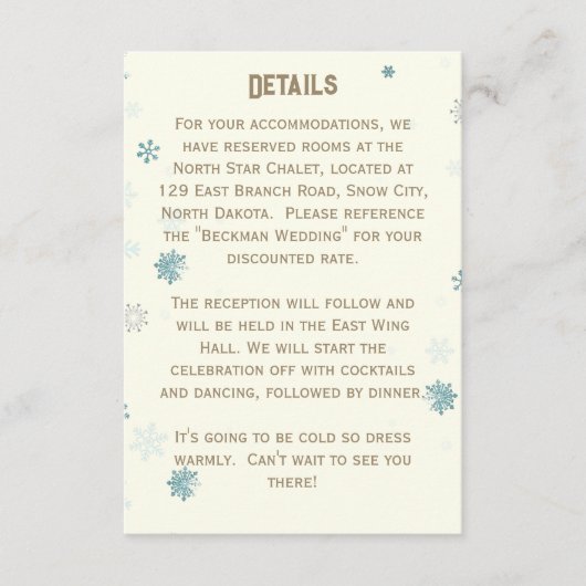 Elfenbeinwunder Wunderland Schneeflocke Hochzeitde Begleitkarte (Vorderseite)