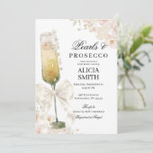Elfenbogen-Perlen- und Prosecco-Brautjunggesellinn Einladung (Stehend Vorderseite)