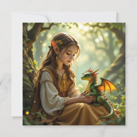 Elfenfee mit Drachen im verzauberten Wald Karte (Vorderseite)