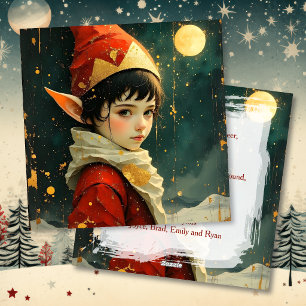 Elfenkind in Vintage-Weihnachtsoutfit Personalisie Feiertagskarte