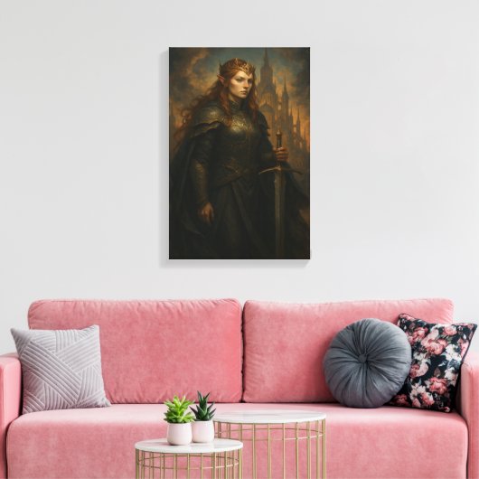 Elfenkönigin im Rüstung mit Krone und Schwert Leinwanddruck (Insitu (Wohnzimmer))