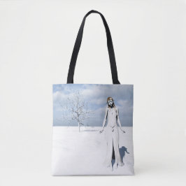 Elfin Frau läuft durch den Schnee  Tasche