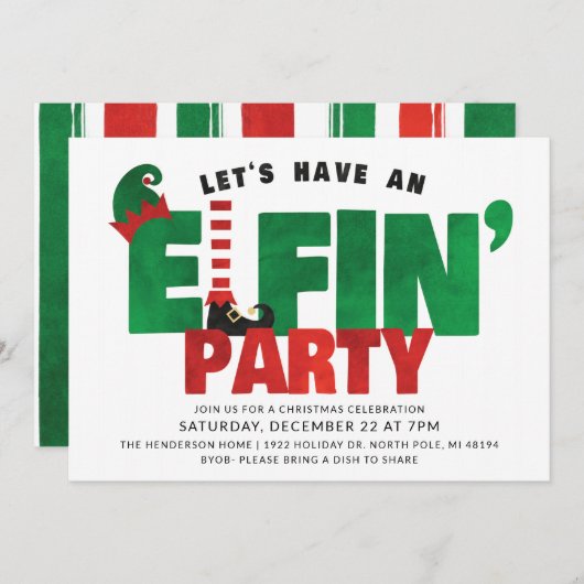 Elfin Party - Funny Christmas Party Einladung (Vorne/Hinten)