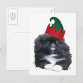 Elfin Pekingese Puppy Christmas Feiertagspostkarte (Vorne/Hinten)