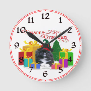 Elfin Pekingese Puppy Christmas Runde Wanduhr