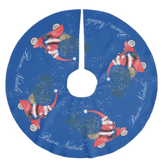 Elfin Santa Claus auf seinem Scooter Polyester Weihnachtsbaumdecke (Vorderseite)