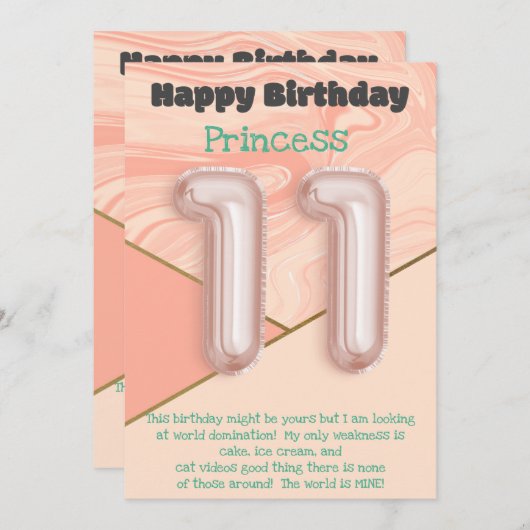 Elfjährige Mädchen Happy Birthday Card (Vorne/Hinten)