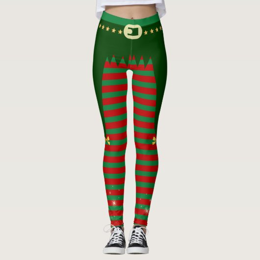 Elfo Navideño - Disfraz con Cinturón y Rayas Leggings (Vorderseite)