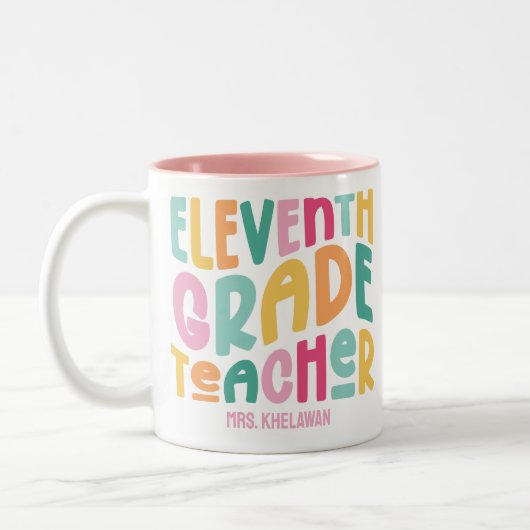 Elfte Klasse Lehrer farbiger Retro-Text Zweifarbige Tasse (Links)