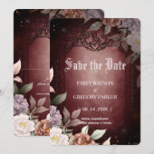Elgant Gothic Aquamarin Rust Red, Rose Gerahmt Save The Date (Vorne/Hinten)