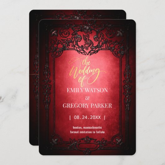 Elgant Gothic Aquamarin Rust Red Save the Date Ger (Vorne/Hinten)