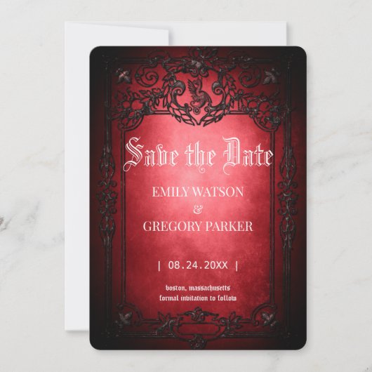 Elgant Gothic Aquamarin Rust Red Save the Date Ger (Vorderseite)