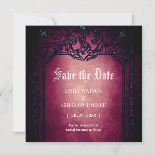 Elgant Gothic Aquamarin Rust Red Save the Date Ger Einladung (Vorderseite)
