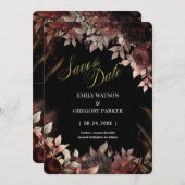 Elgant Gothic Burgundy Red and Black Floral Save The Date (Vorne/Hinten)