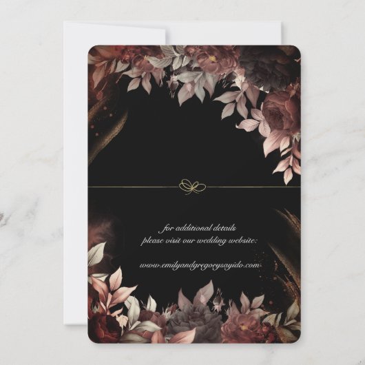 Elgant Gothic Burgundy Red and Black Floral Save The Date (Rückseite)