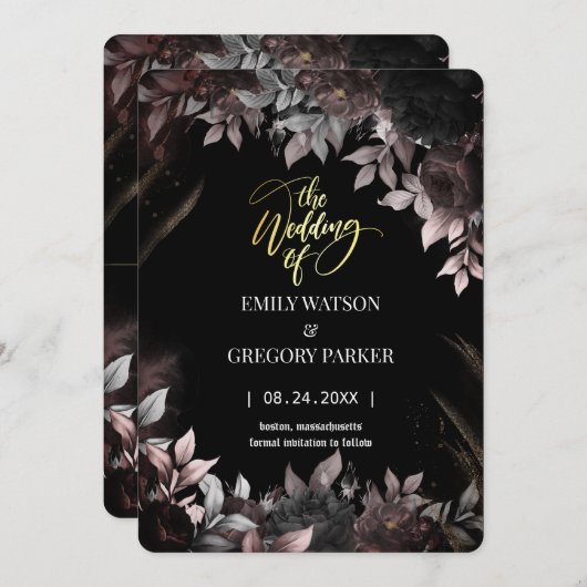 Elgant Gothic Rust Black Rose Save The Date (Vorne/Hinten)