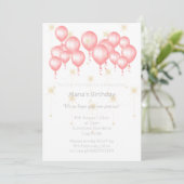 ELGANT MODERN BALLOON ROSE PINK REVERSE GEBURTSTAG EINLADUNG (Stehend Vorderseite)